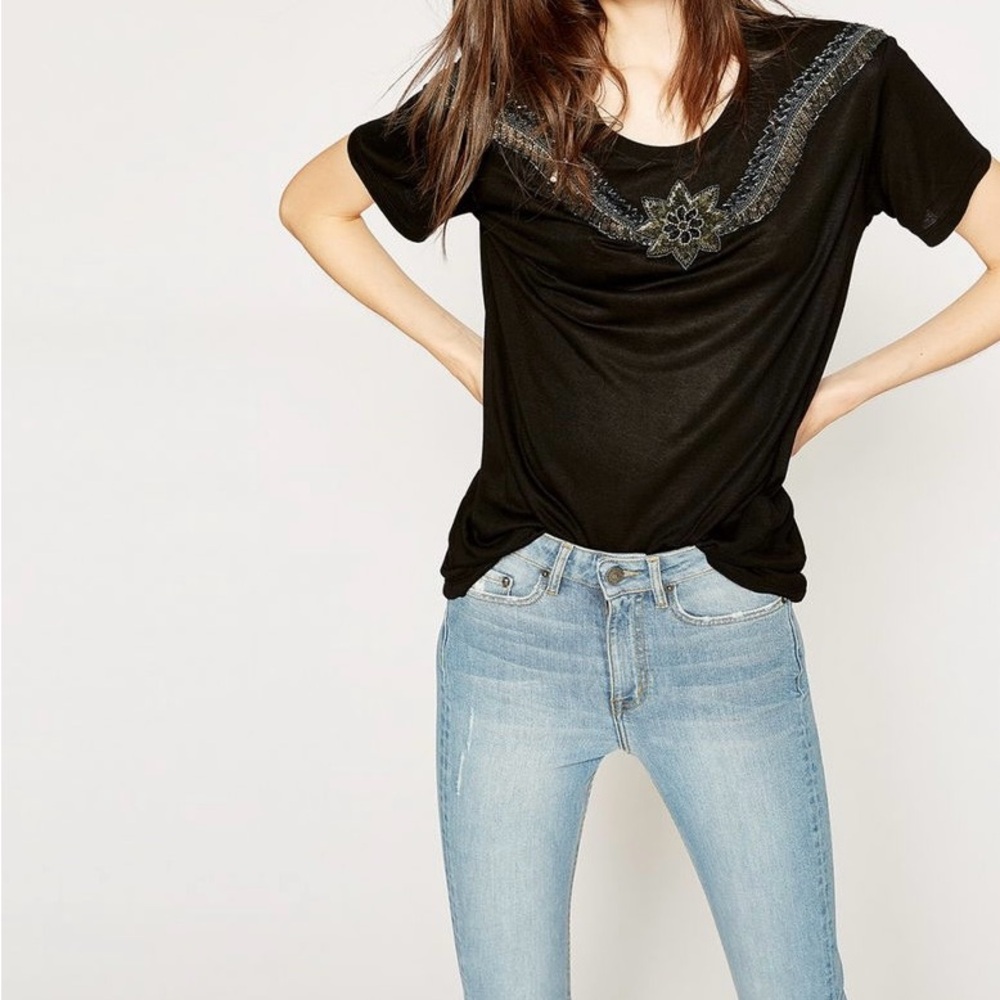 The Kooples Black Top with Embellished Design